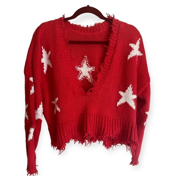 WILDFOX Stars Boho Style Romantic Palmetto Knit Sweater Cropped Fringed … - Picture 2 of 12